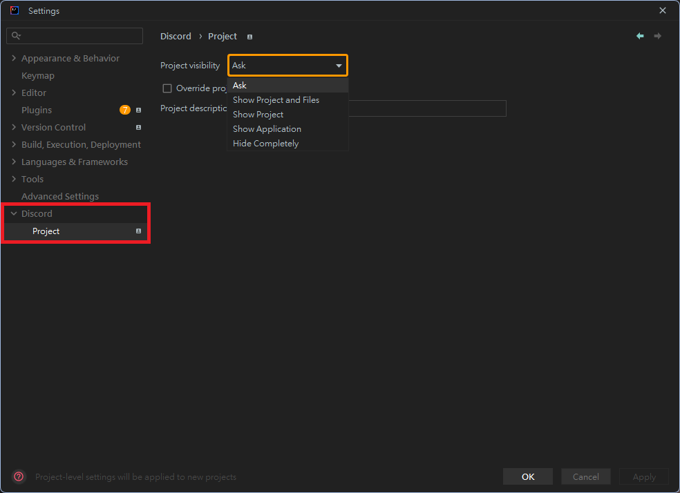 JetBrains Presence More Settings